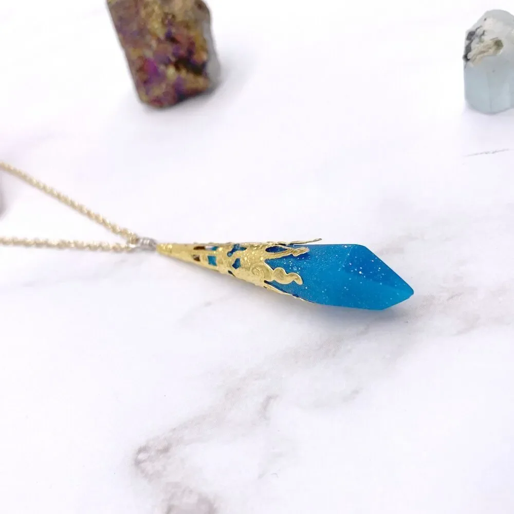 Blue ornate Pendulum Pendant Necklace
